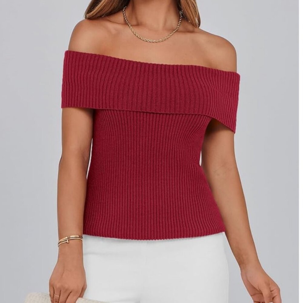 NWT Pretty Garden Off Shoulder Sleeveless Sweater L Large